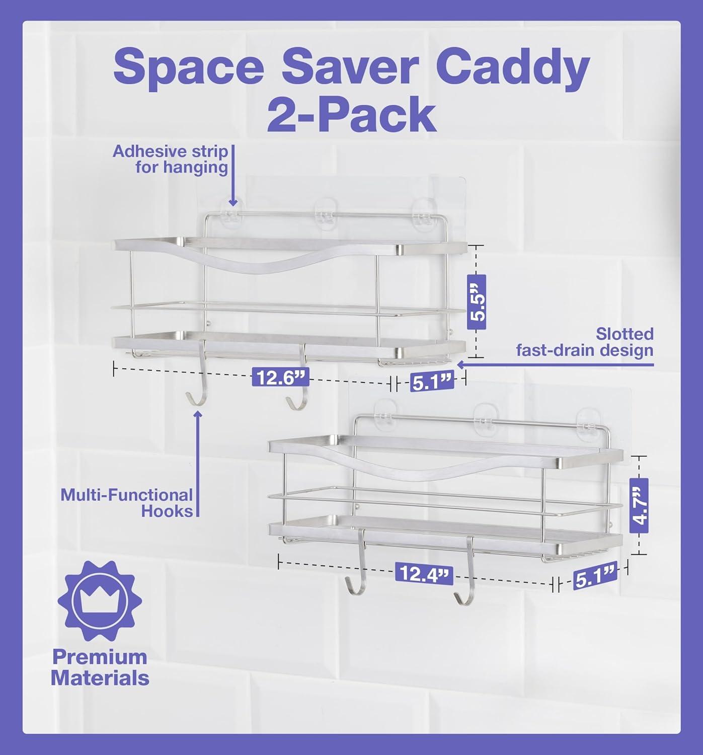 Silver Stainless Steel Wall Mount Shower Caddy Set