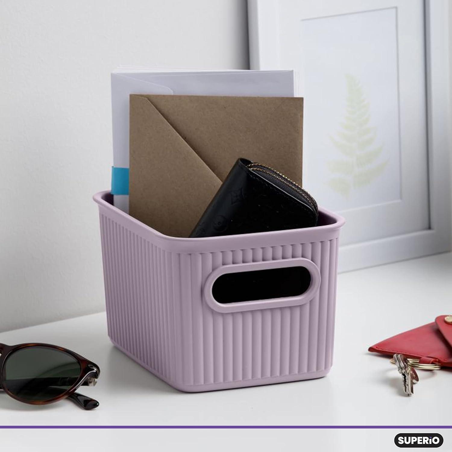 Small Lilac Purple Ribbed Plastic Storage Bin