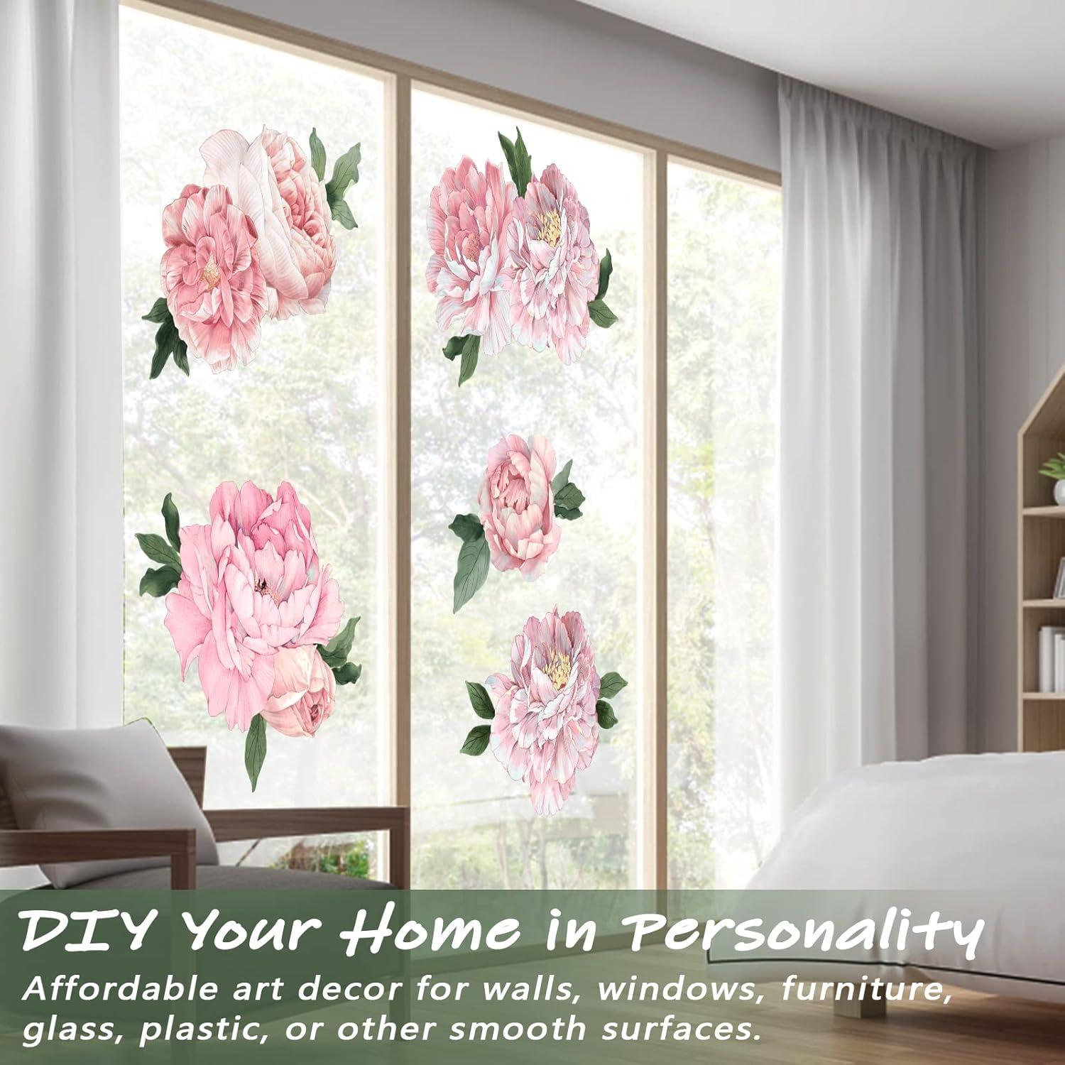 Ejiaya Peony Flowers Wall Sticker Waterproof PVC Peony Rose Flowers Wall Decals Removable Floral Wall Decor Sticker for Living Room Bedroom Nursery Room