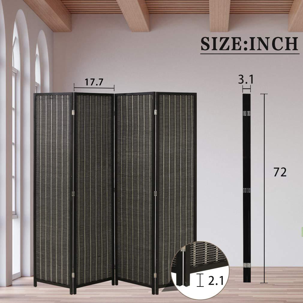 FDW Bamboo Room Divider Folding Privacy Wooden Screen 4 Panel 72 Inches High 17.7 Inches Wide Room Divider for Living Room Bedroom Study,Natural