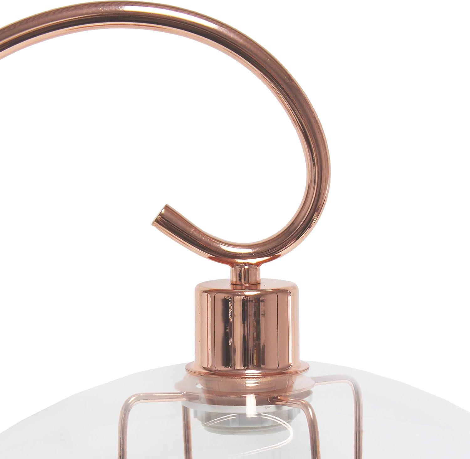 Lalia Home Modern Metal Scroll Table Lamp with Curved Metal Base and Clear Glass Shade - Rose Gold