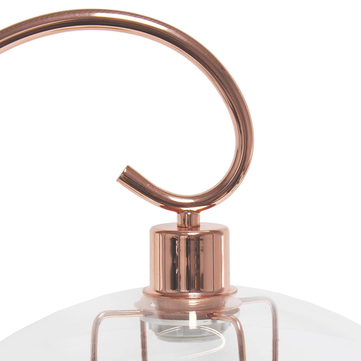 Lalia Home Modern Metal Scroll Table Lamp with Curved Metal Base and Clear Glass Shade - Rose Gold