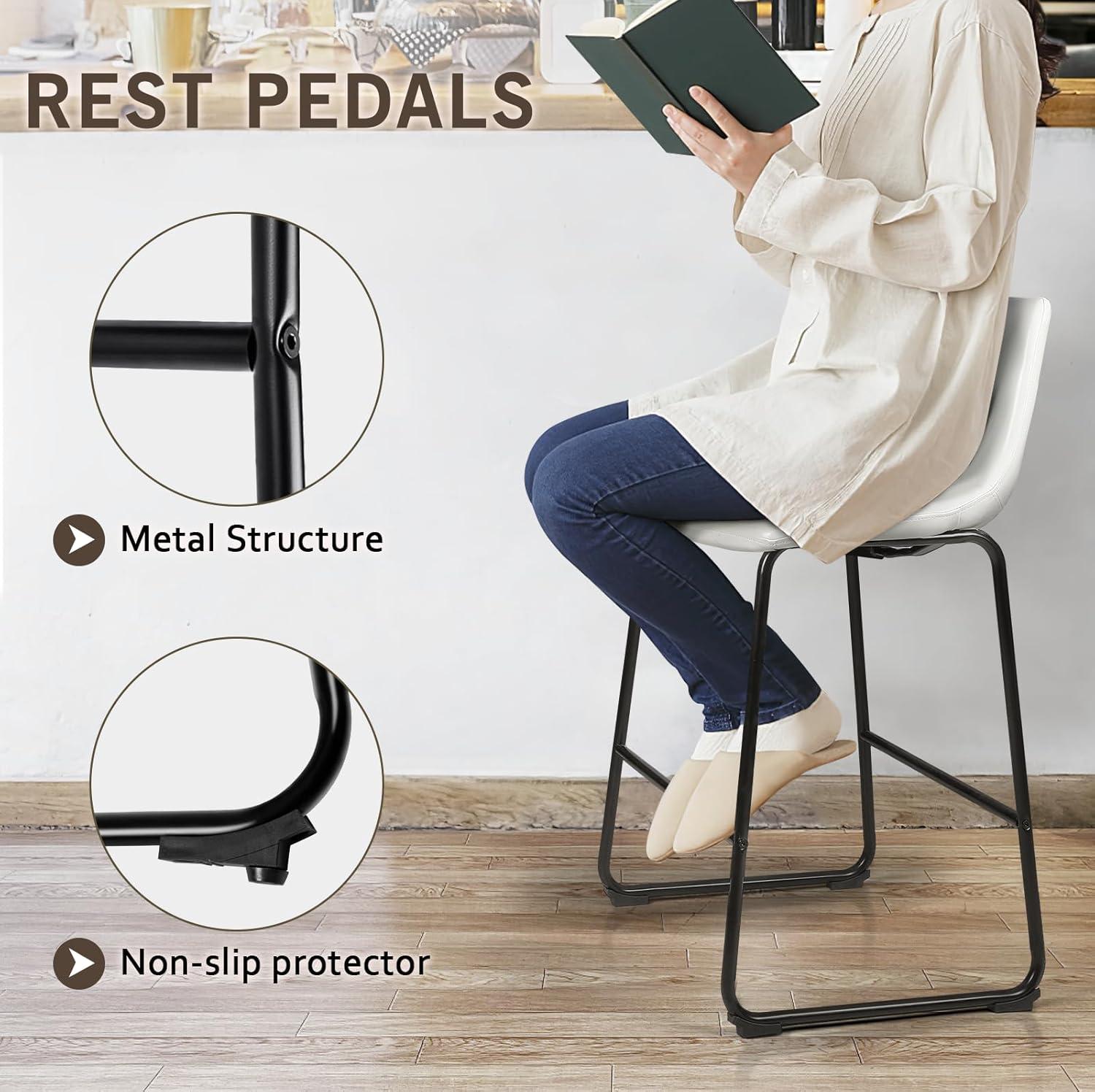 GIKPAL Barstools 26'' PU Leather Counter Height Bar Stools Set of 4 with Back Modern Armless Chairs with Footrest and Metal Legs for Kitchen Living Room Pub, Black