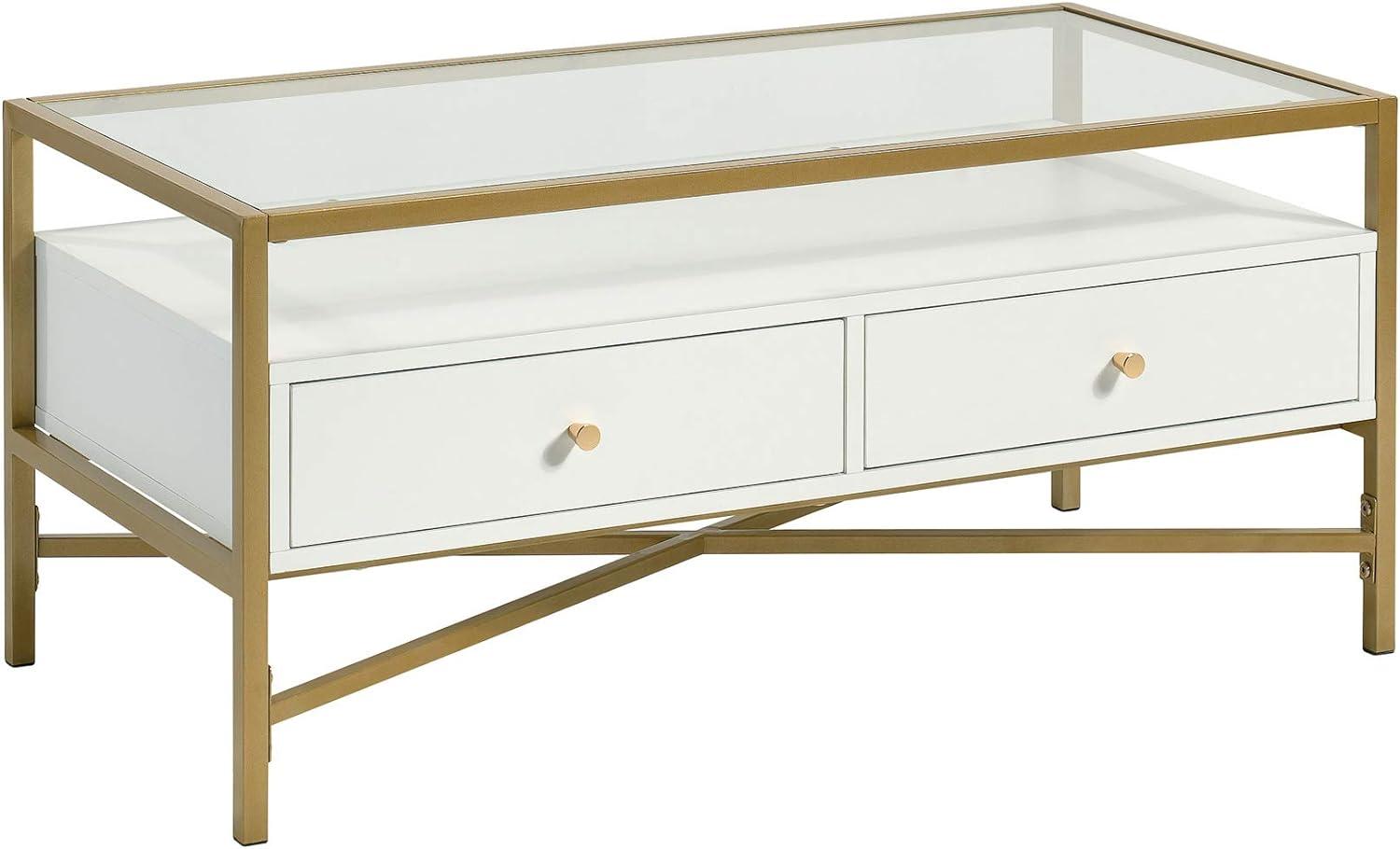 Harper Heights Chic White Glass Top Coffee Table with Storage