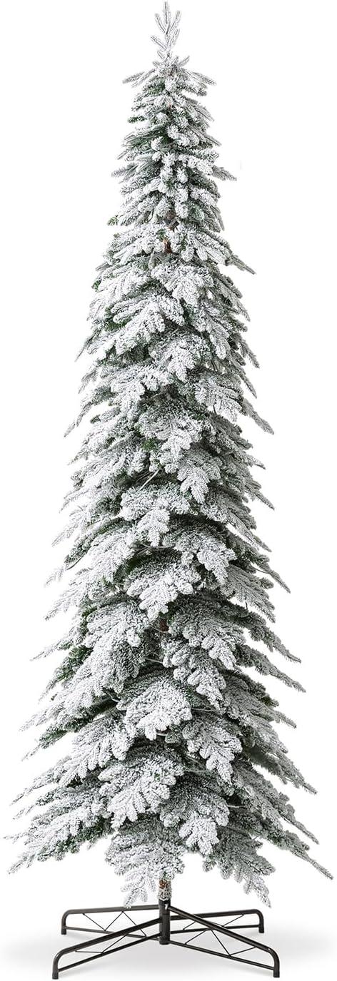 11ft Warm White Pre-Lit Flocked Narrow Spruce Christmas Tree