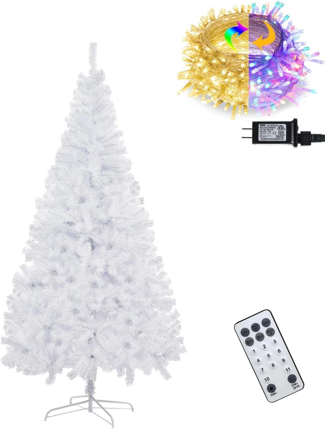 6-Foot White PVC Christmas Tree with Multicolor LED Lights