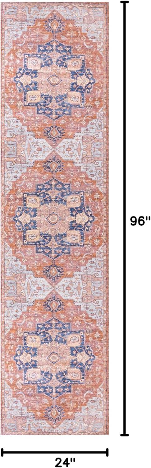 2' x 8' Maris Ornate Medallion Machine Washable Indoor/Outdoor Runner Rug, Orange/Cream - JONATHAN Y