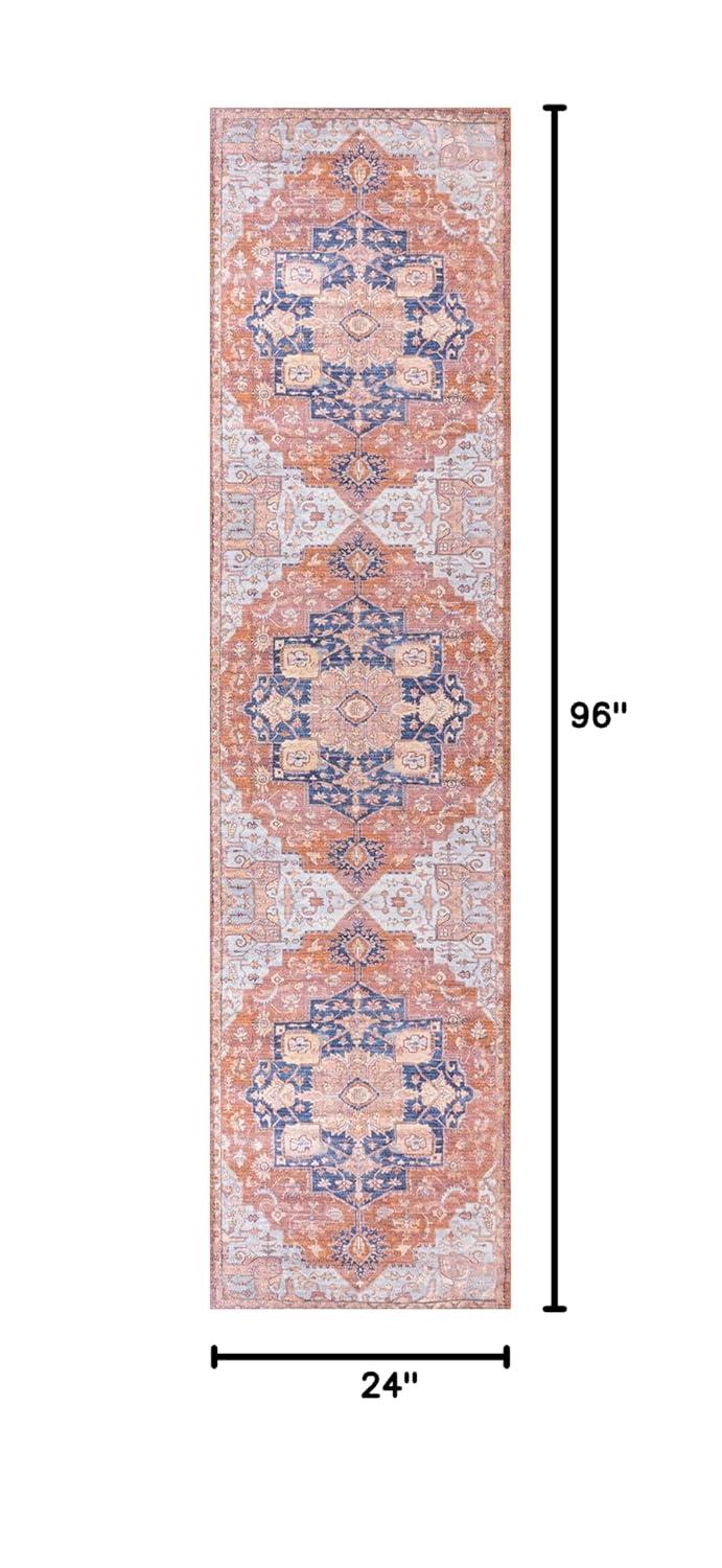 2' x 8' Maris Ornate Medallion Machine Washable Indoor/Outdoor Runner Rug, Orange/Cream - JONATHAN Y