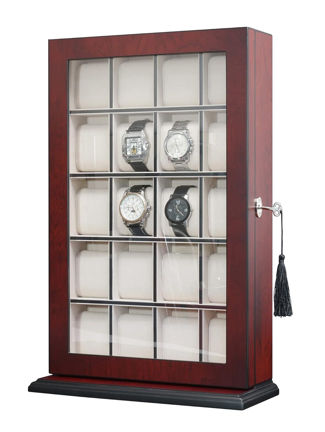 Cherry Wood 30-Slot Wall Mounted Watch Display Case
