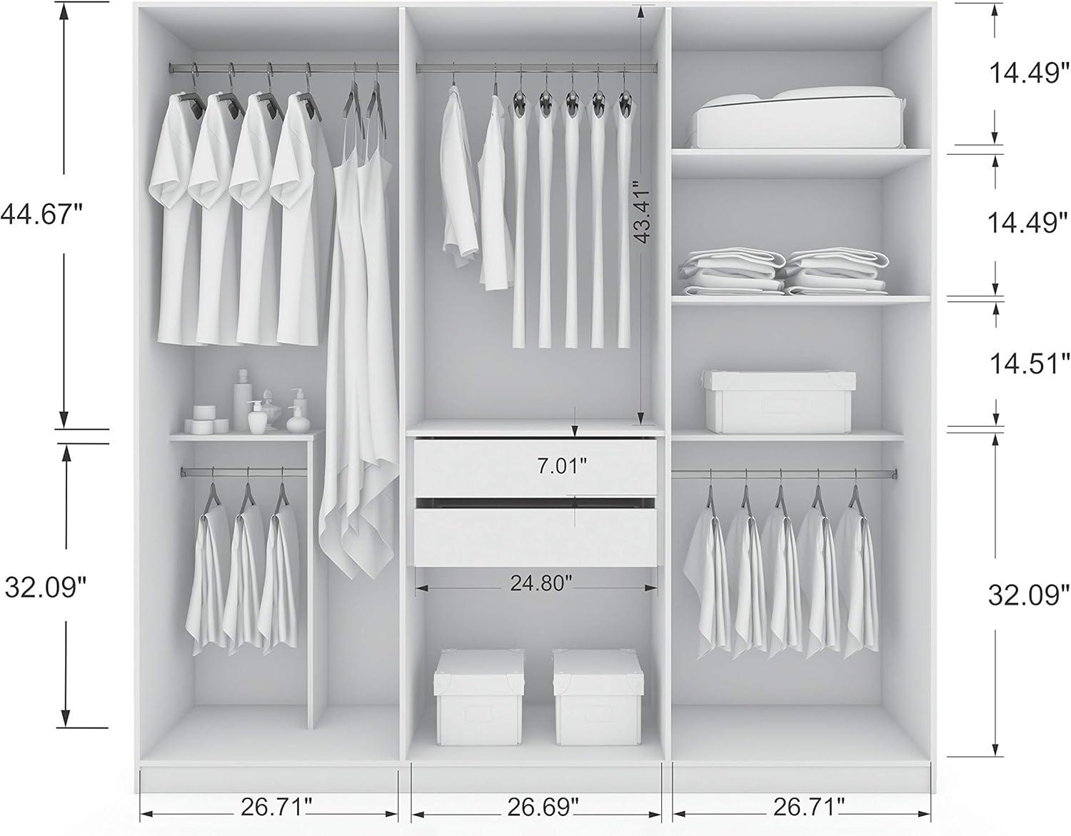Gramercy Wardrobe Armoire Closet White - Manhattan Comfort: Bedroom Storage, 2 Drawers, 6 Doors