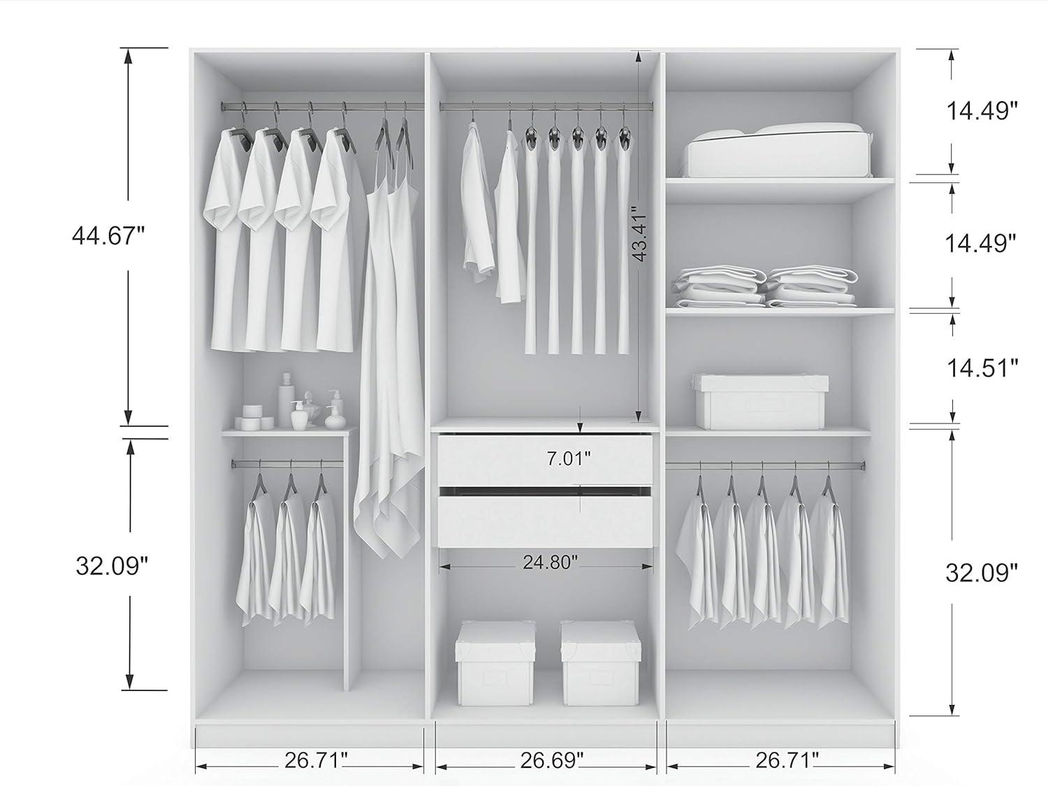 Gramercy Wardrobe Armoire Closet White - Manhattan Comfort: Bedroom Storage, 2 Drawers, 6 Doors