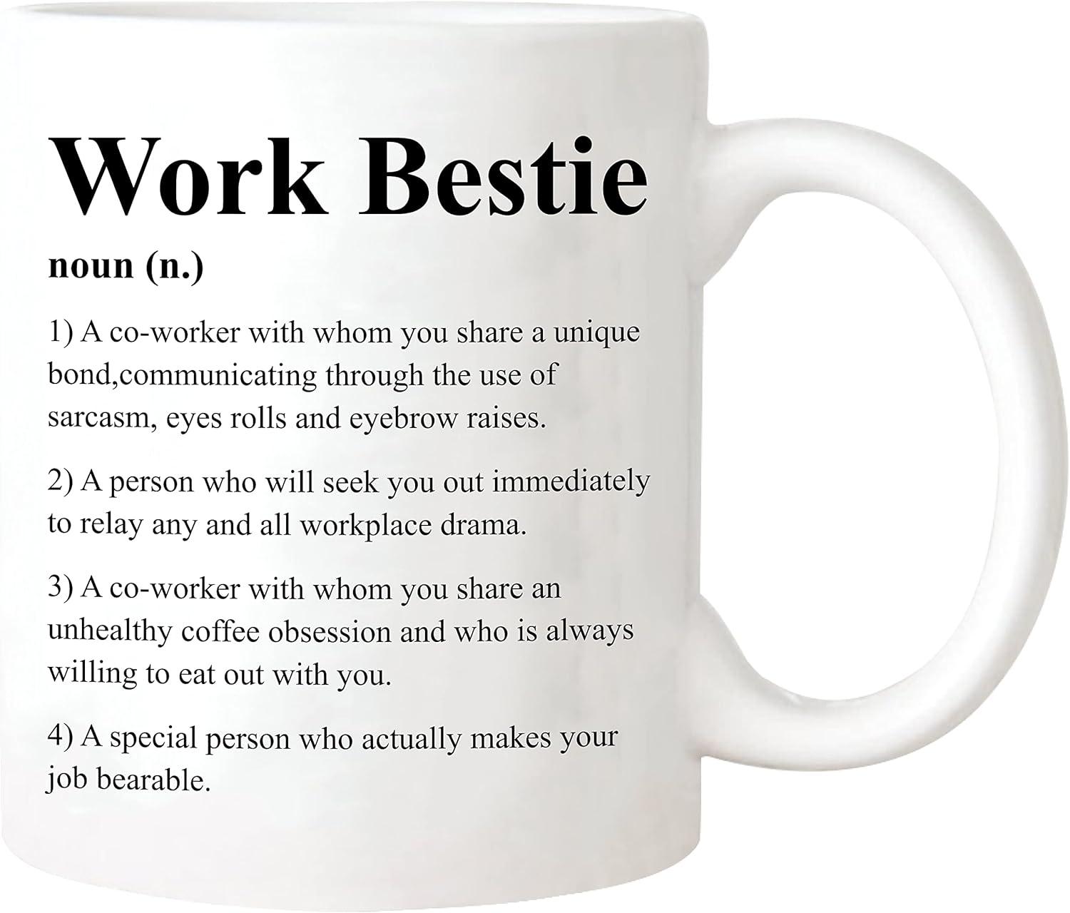 White Ceramic Work Bestie Definition Coffee Mug, 11 Oz