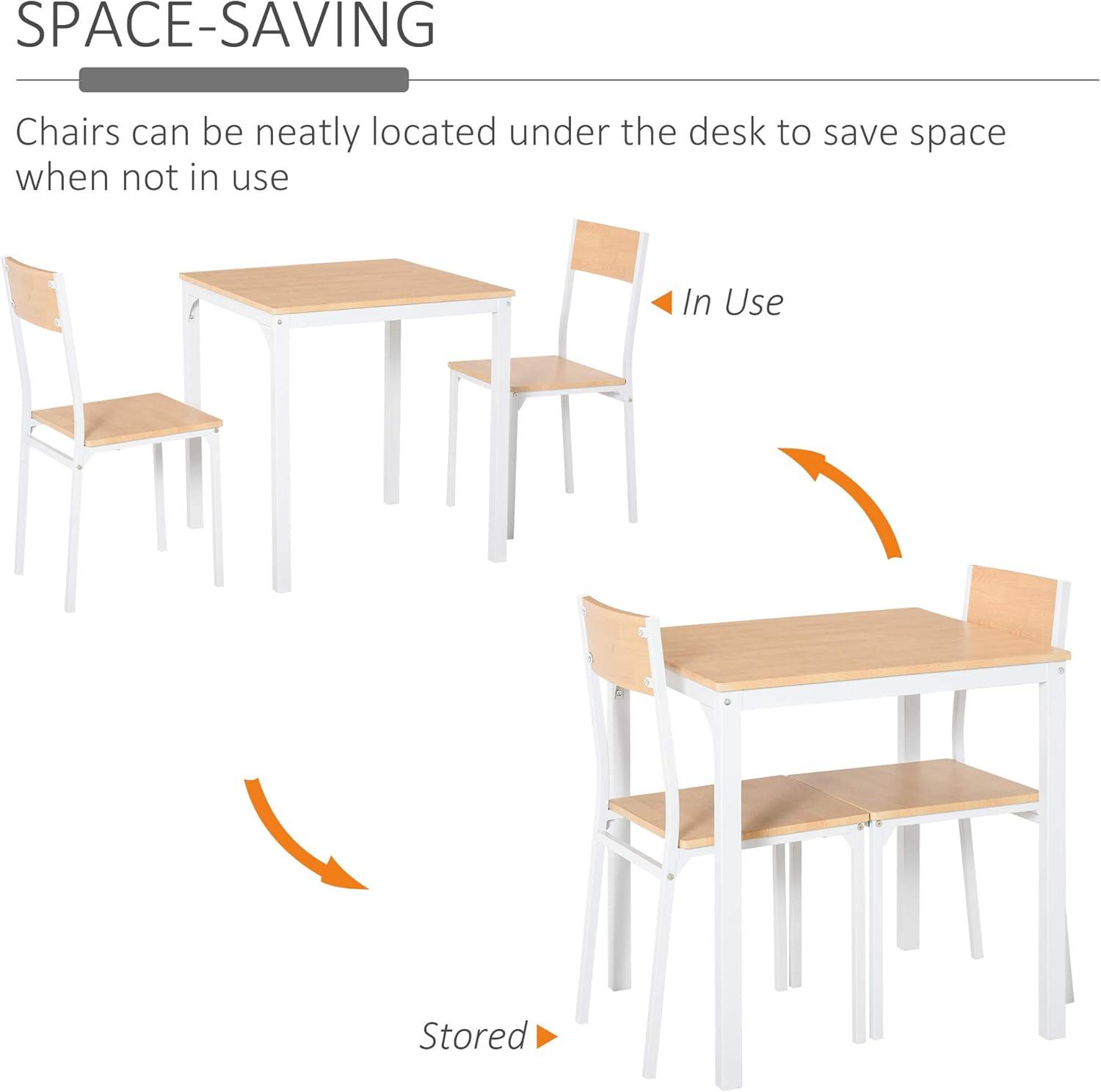 HOMCOM 3-Piece Wooden Square Dining Table Set with 1 Table and 2 Chairs, White