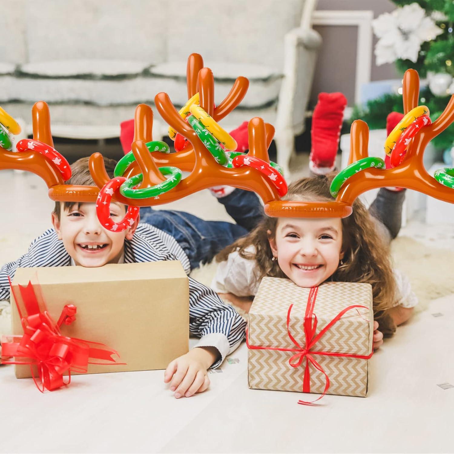 Max Fun Inflatable Reindeer Antler Ring Toss Christmas Games Indoor Outdoor Party Games Hat for Xmas Gifts Holiday Party Supplies Favors Games for Family