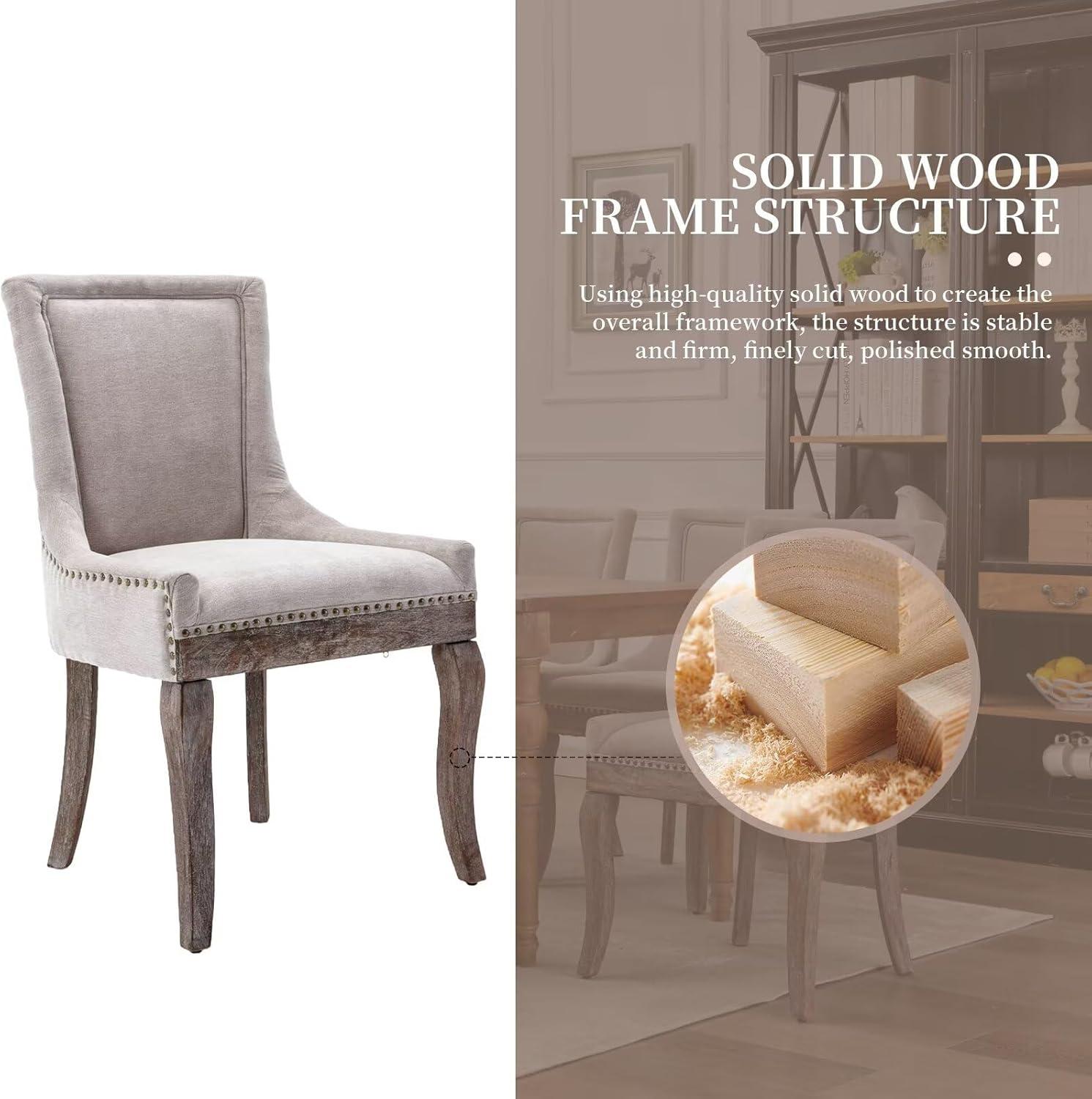 Rhomtree Transitional Rubber Wood Tufted Cushion Dining Side Chairs, Beige (Set of 2)