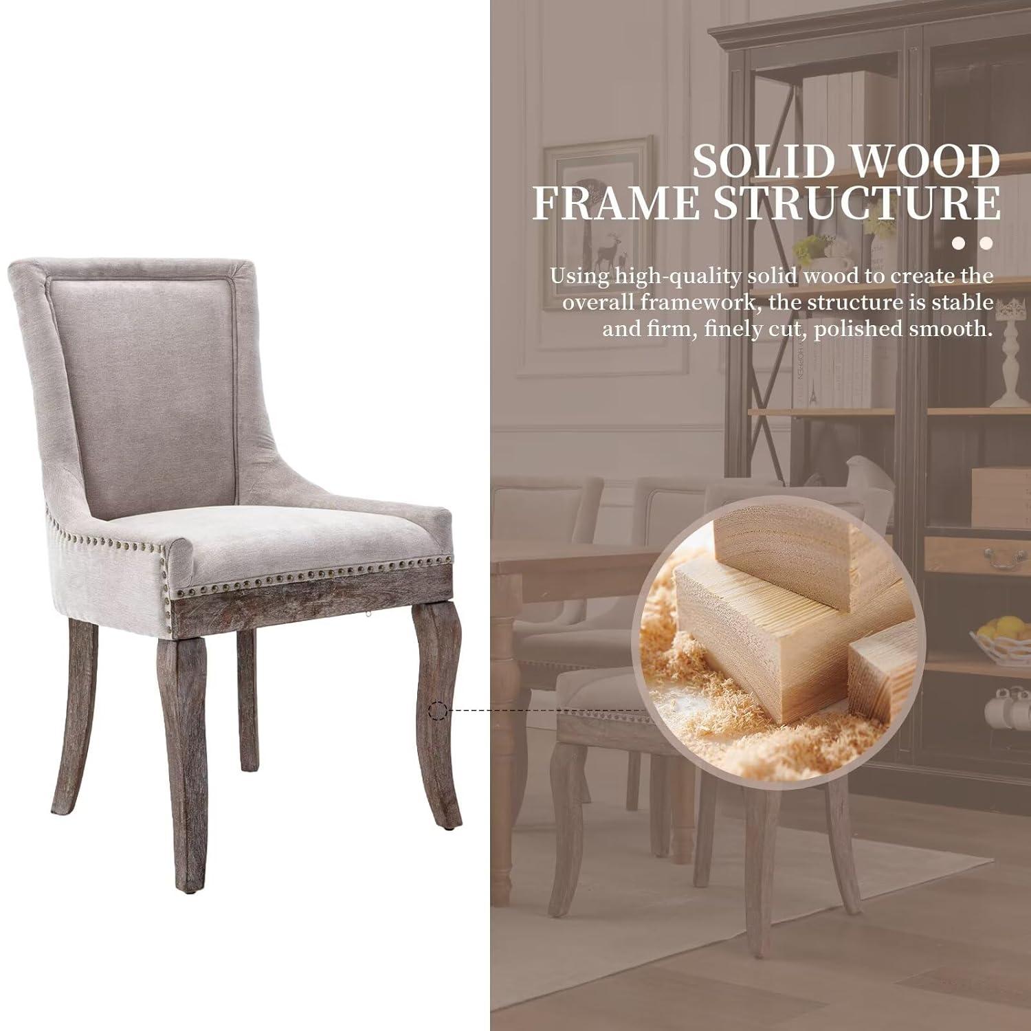 Rhomtree Transitional Rubber Wood Tufted Cushion Dining Side Chairs, Beige (Set of 2)