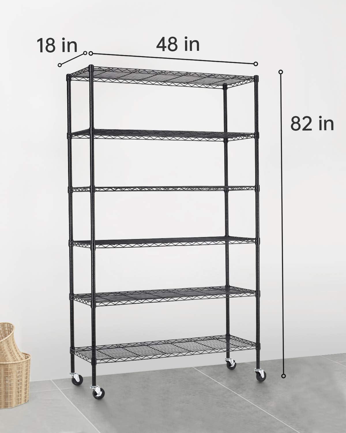 ChicCrest 18x48x72 Inch Wire Shelving Unit with Wheels 6 Tier Heavy Duty Layer Rack Storage Metal Shelf Garage Organizer Wire Rack Shelving Adjustable Utility 2100 LBS Capacity with Casters,Black