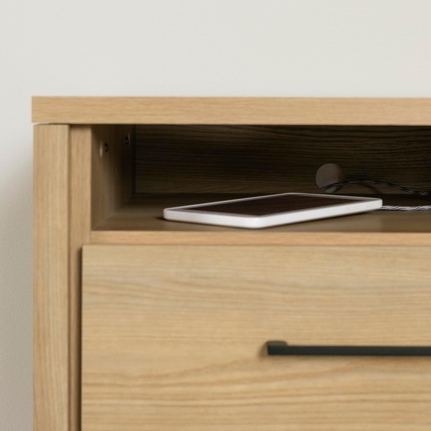 South Shore Gravity 2 Drawer Nightstand Natural Ash: Contemporary Bedside Storage, Laminate Surface