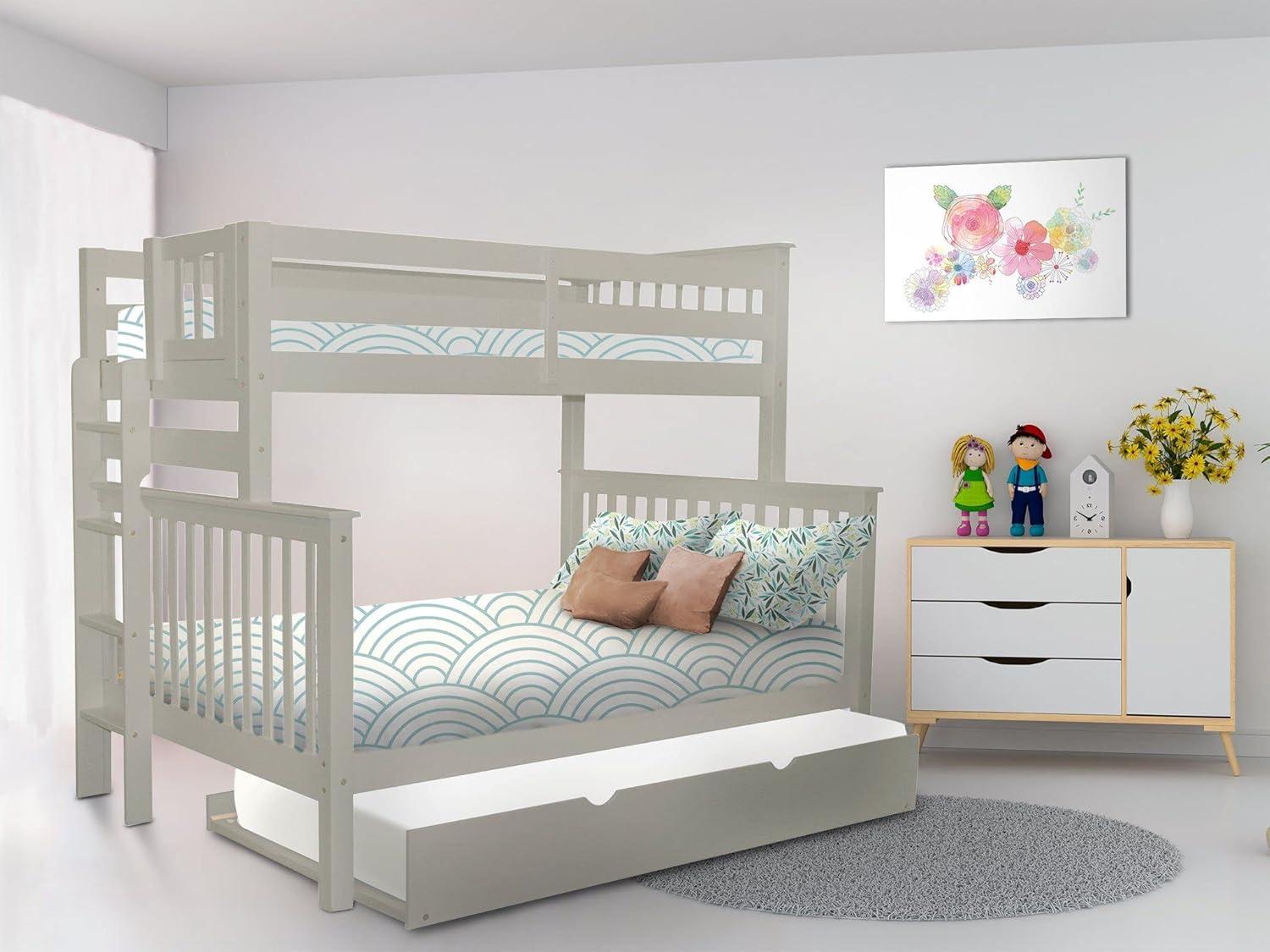 Bedz King Bunk Beds Twin over Full Mission Style with End Ladder and a Twin Trundle, Gray