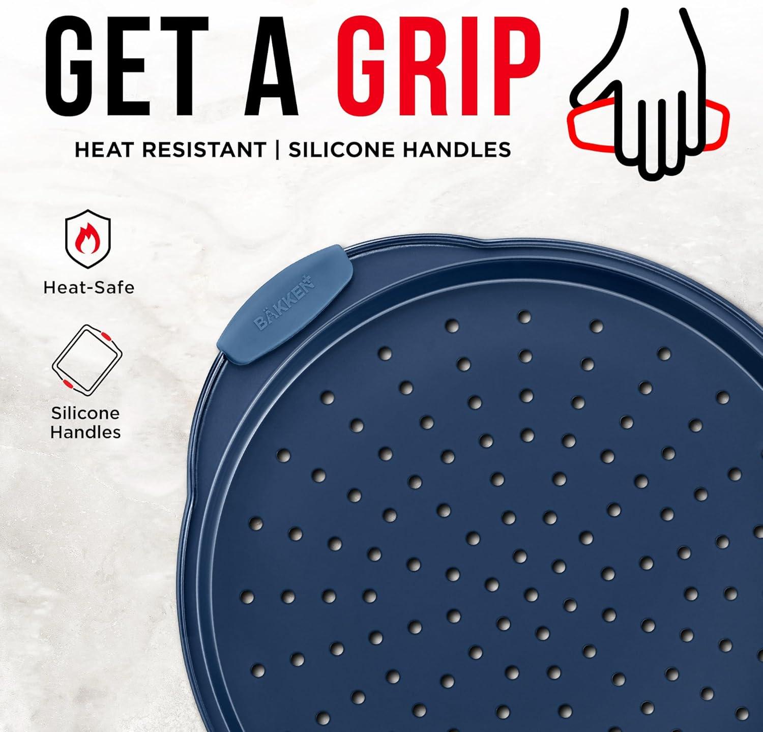 Pizza Pan with silcione Handle - Royal Blue- 2 Pack