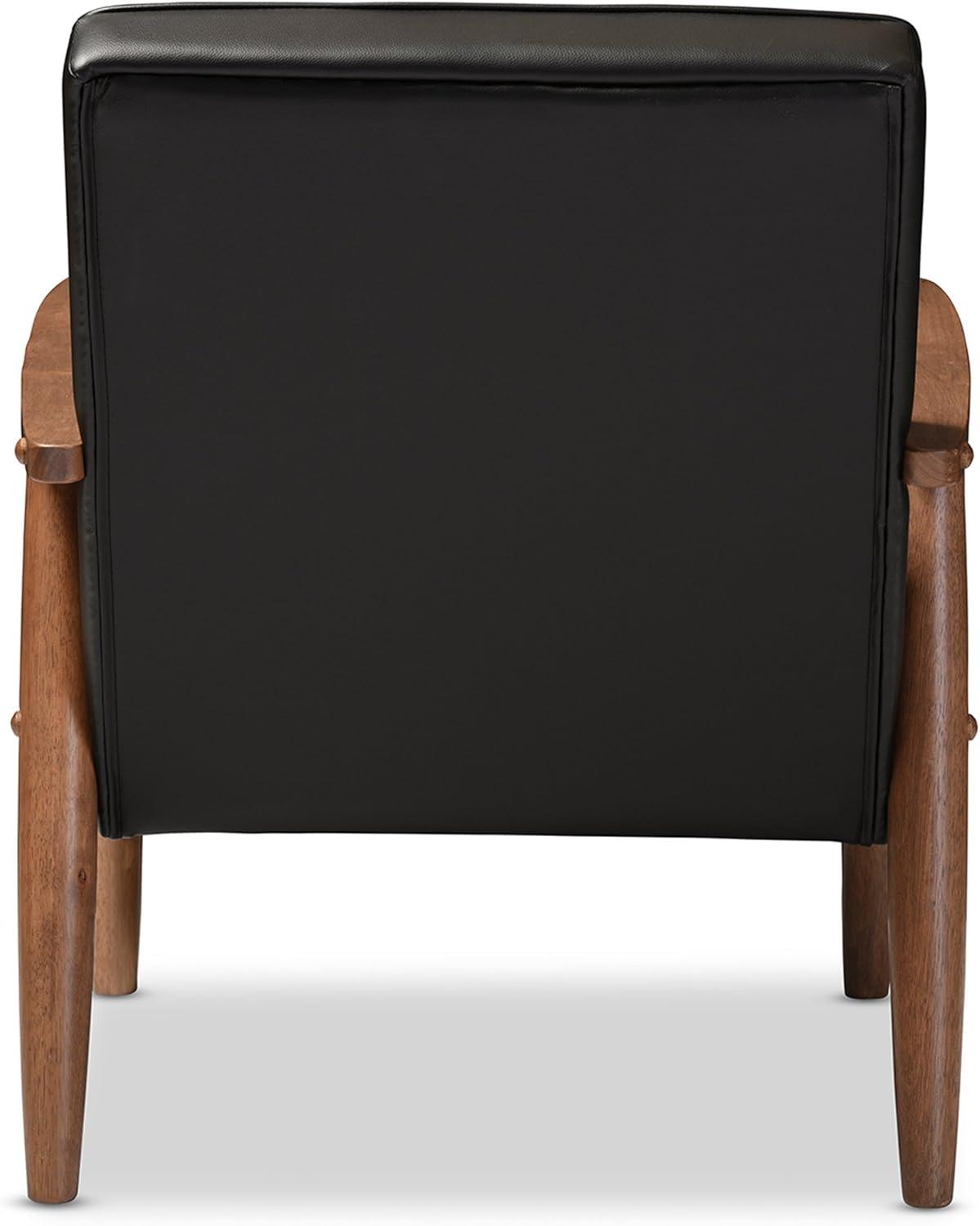 Sorrento Mid - Century Retro Modern Faux Leather Upholstered Wooden Lounge Chair - Black - Baxton Studio: Danish Design, Rubberwood Frame