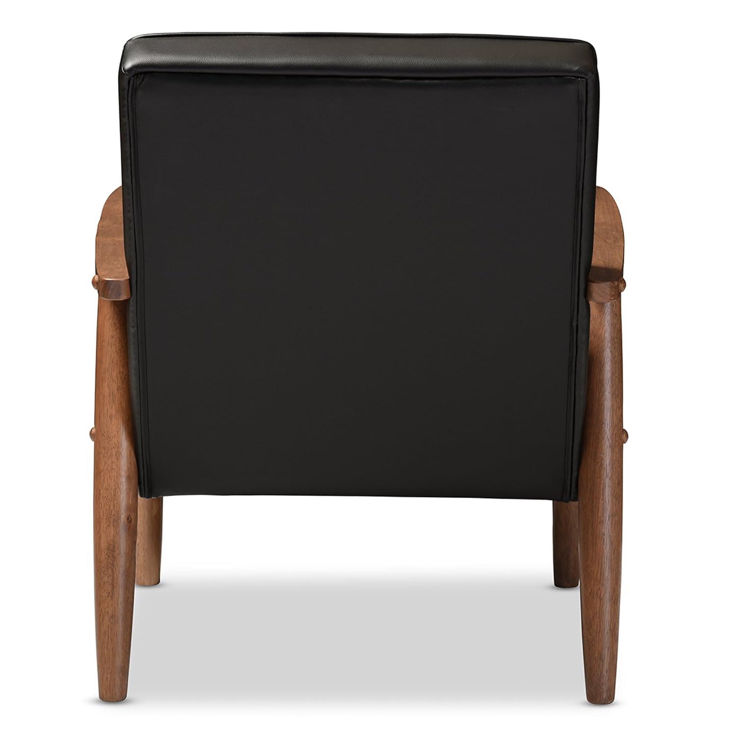 Sorrento Mid - Century Retro Modern Faux Leather Upholstered Wooden Lounge Chair - Black - Baxton Studio: Danish Design, Rubberwood Frame