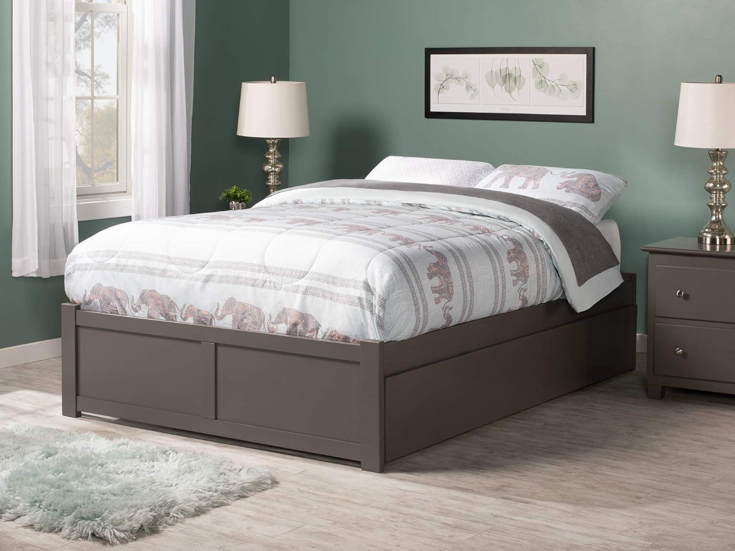 AFI Concord Queen Platform Solid Wood Panel Bed with Trundle in Grey