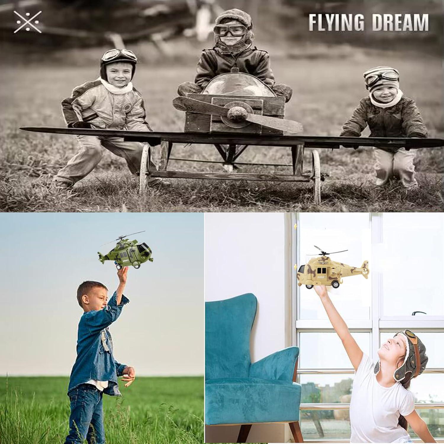 Military Helicopter Toy with Lights and Sound Sirens,Friction Powered Boys Army Toys,Rescue Vehicles Toys for Kids Aged 3 and Up