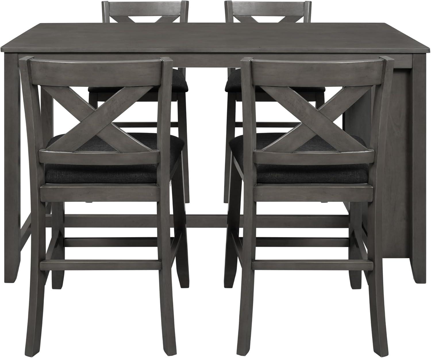 Charming Gray 5-Piece Counter Height Dining Set by TOPMAX: Rustic Farmhouse Wooden Bar Table & 4 Chairs