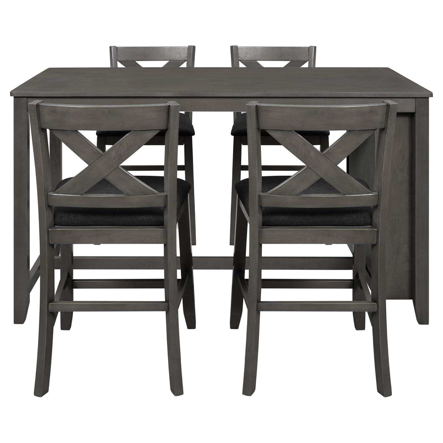 Charming Gray 5-Piece Counter Height Dining Set by TOPMAX: Rustic Farmhouse Wooden Bar Table & 4 Chairs