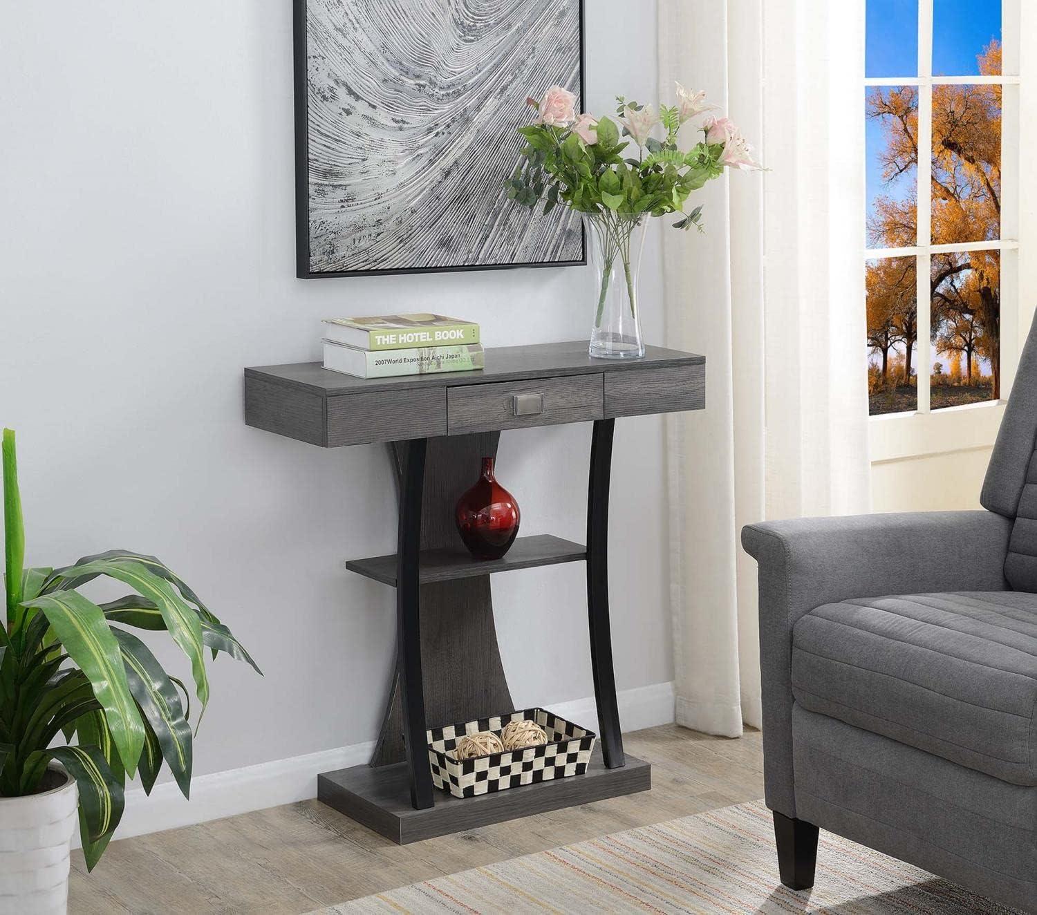 Newport Charcoal Gray 3-Tier Console Table with Storage Drawer