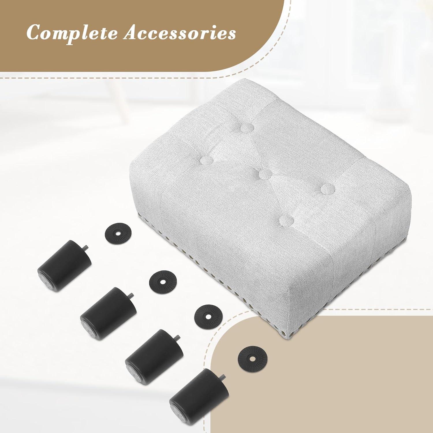 Athena Collection Small Ottoman Foot Rest with Legs, Linen Fabric Ottoman Foot Stool with Soft Padded seat, Square Footstool FootRest for Living Room, Bedroom, Office, Grey