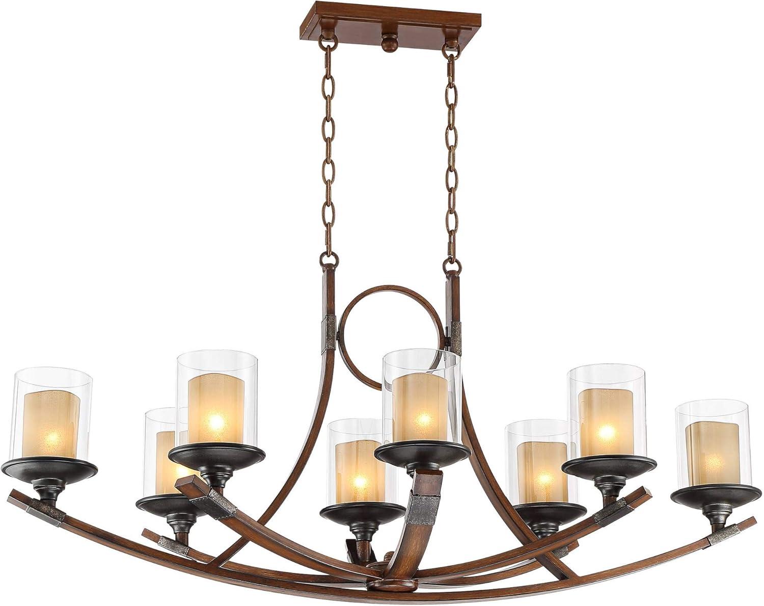 Franklin Iron Works Tafford Mahogany Wood Island Linear Pendant Chandelier 43 1/4" Wide Farmhouse Rustic 8-Light for Dining Room