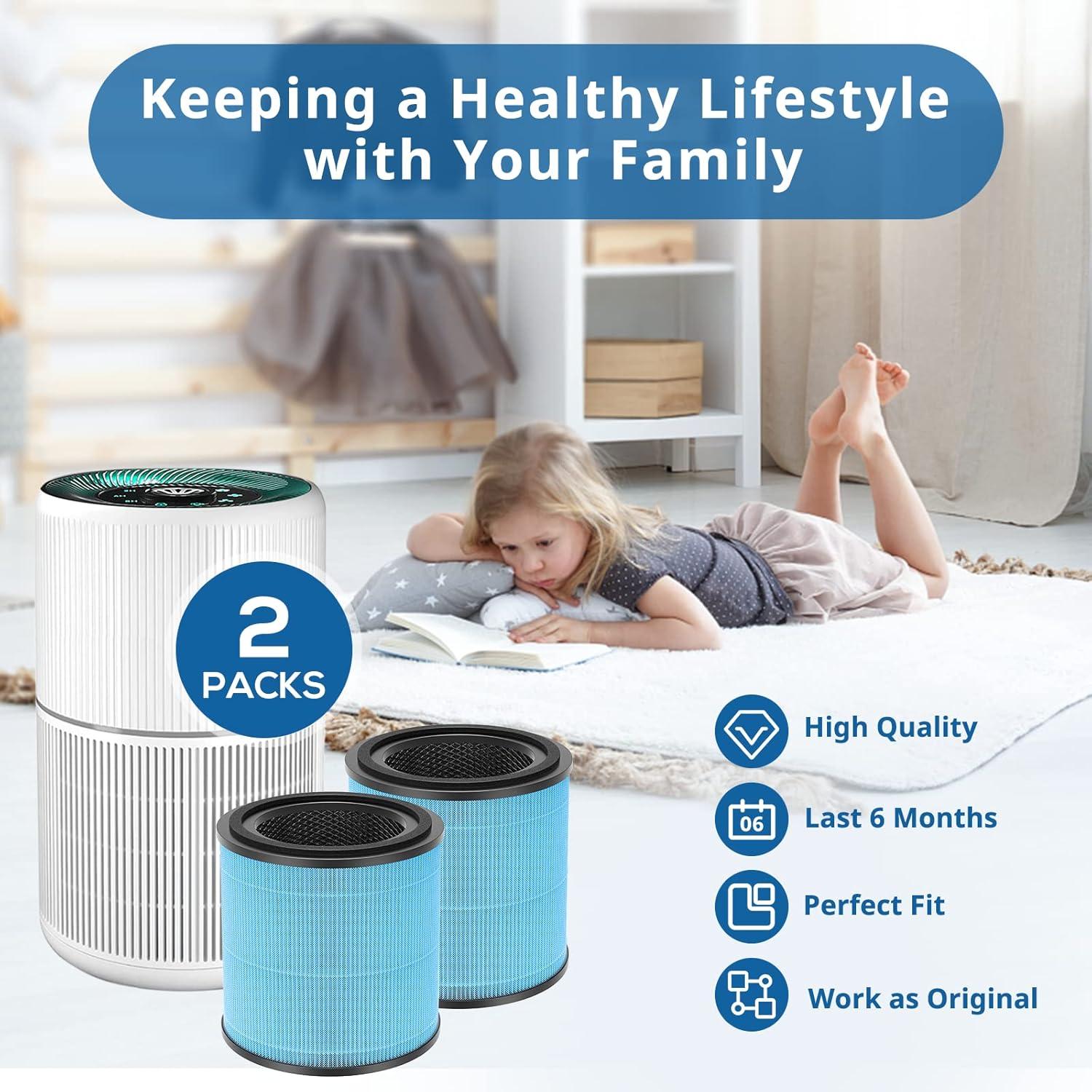 Nispira AP0601 2-in-1 True HEPA Filter Replacement for AirTok Air Purifier AP0601-RF | Remove Particle Size down to 0.1 microns | 2 Packs