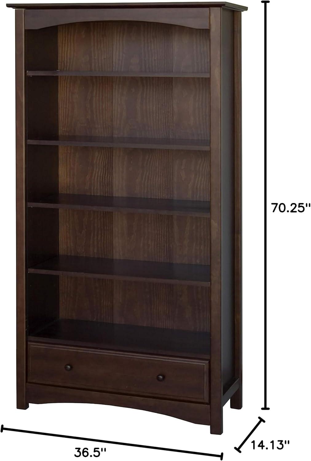 Espresso Adjustable Kids Wood Bookcase with Drawer