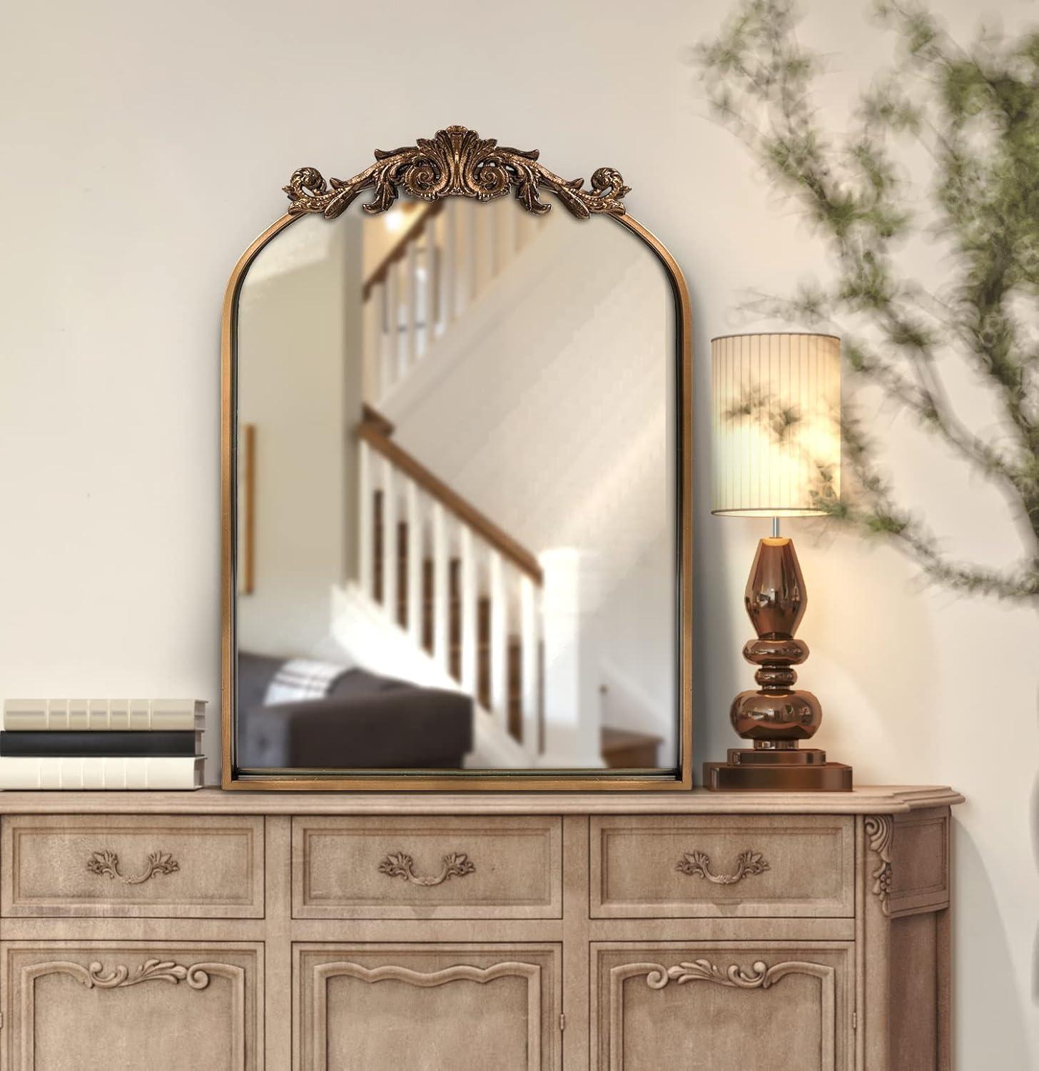 Victorian Arched Bronze and Gold Full Length Mirror