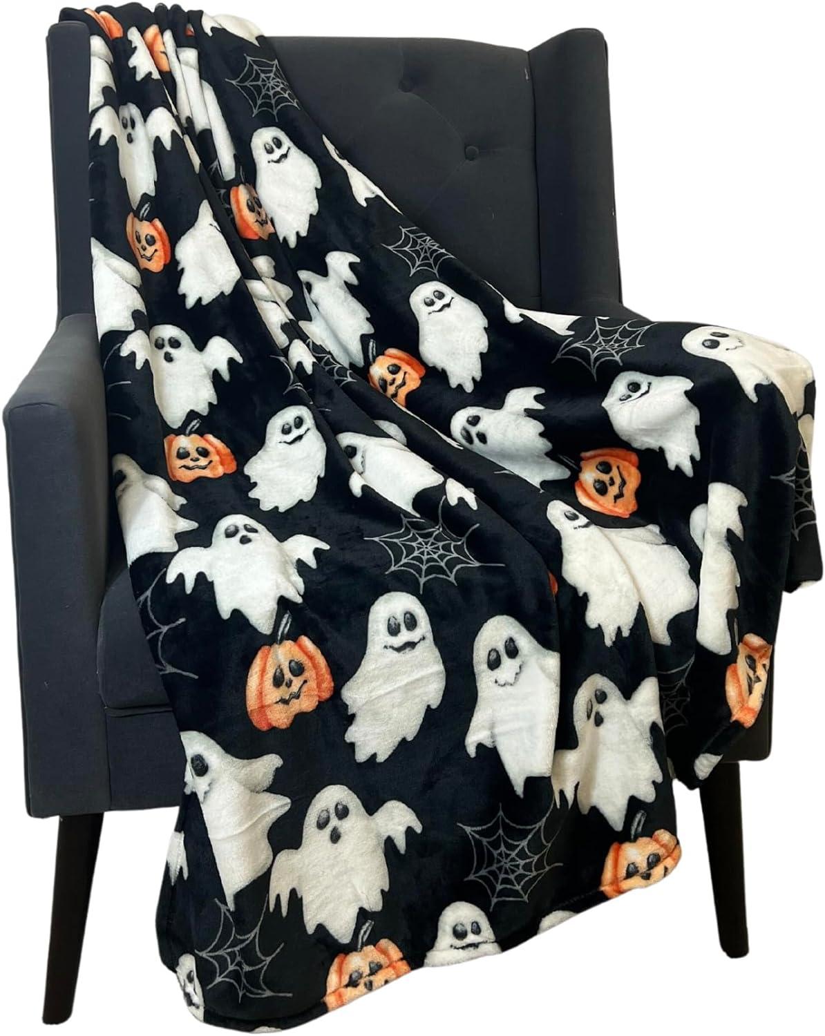 RT Designer's Collection Halloween Pumpkin Ghost Printed Flannel Throw Blanket 50" x 70" Multicolor