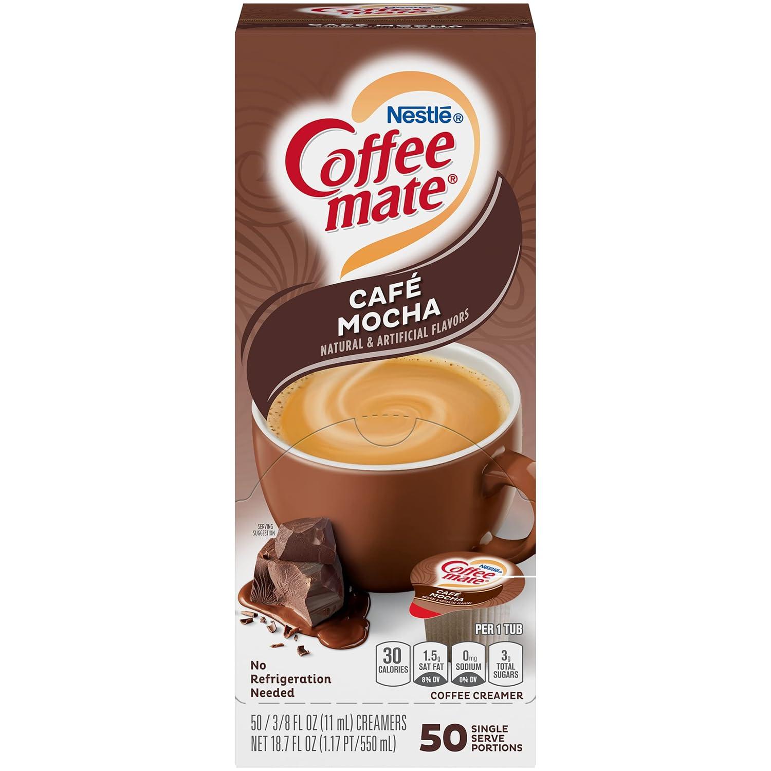 Coffee mate Liquid Coffee Creamer, Cafe Mocha, 0.38 oz Mini Cups, 50/Box