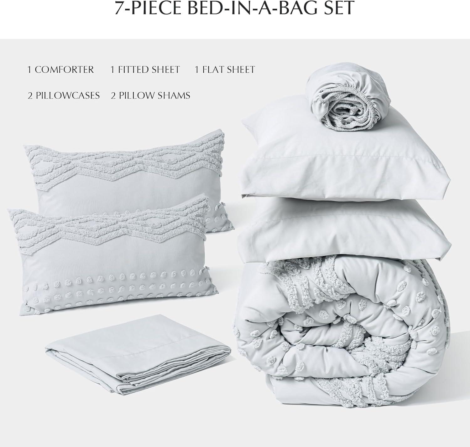 Andency Emerald Dark Green Comforter Set Full, Bed in a Bag 7 Pieces Boho Tufted Bedding Set, All Season Bed Sets with 1 Comforter, 2 Pillow Shams, 2 Pillowcases, 1 Flat Sheet, 1 Fitted Sheet