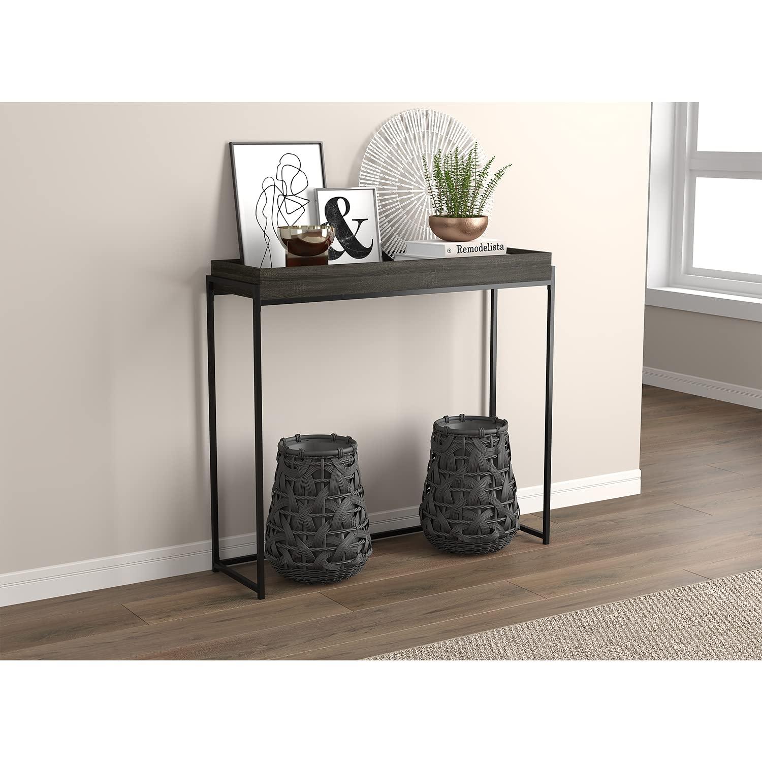 Safdie & Co. 39.5"L Sunken Tray Console Table in Dark Grey