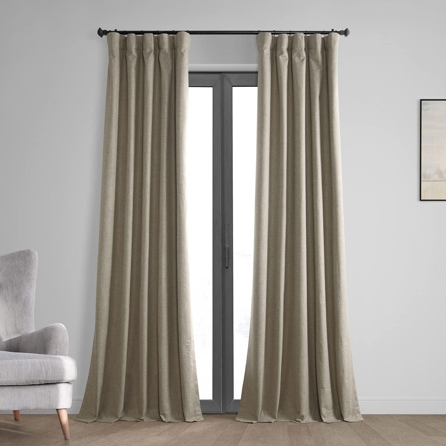 Warm Taupe Linen Blackout Pleated Curtain Panel, 50" x 96"