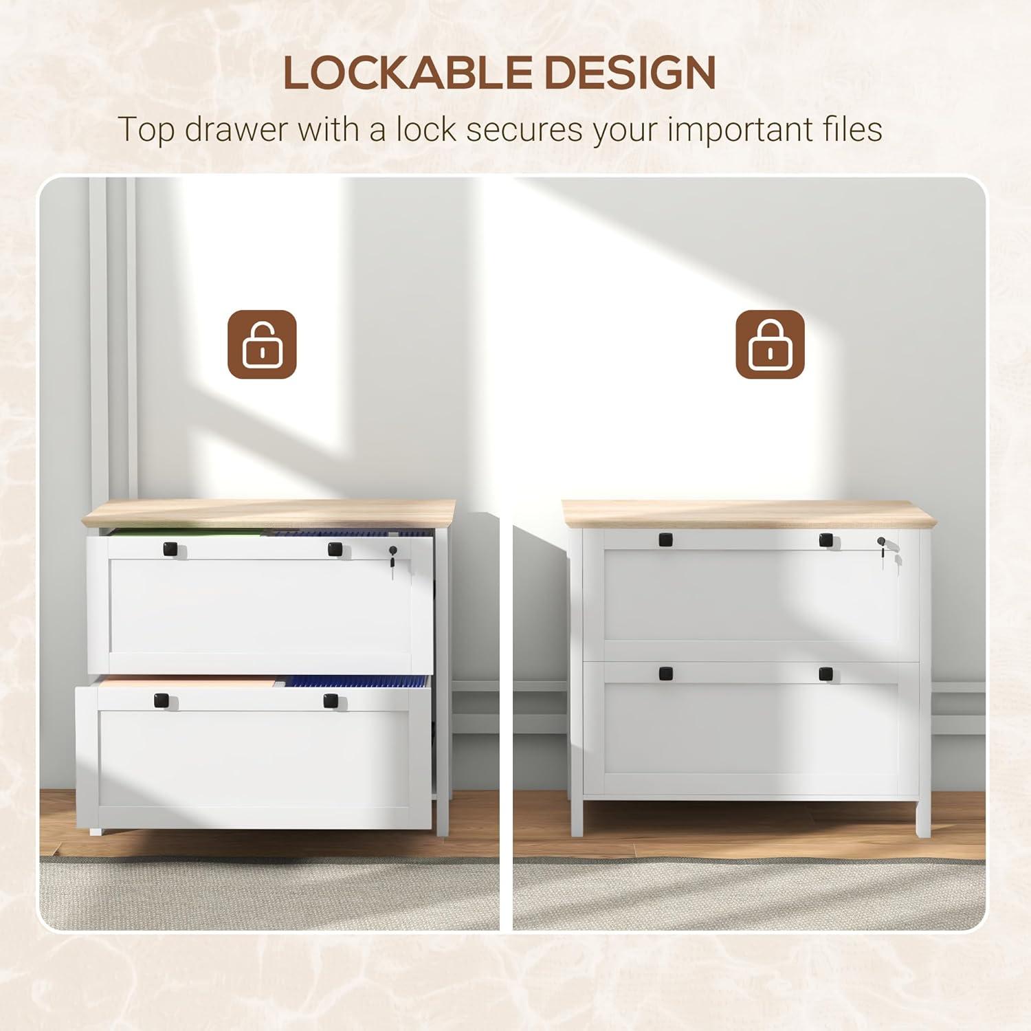 White and Light Brown 2-Drawer Lockable Mobile File Cabinet