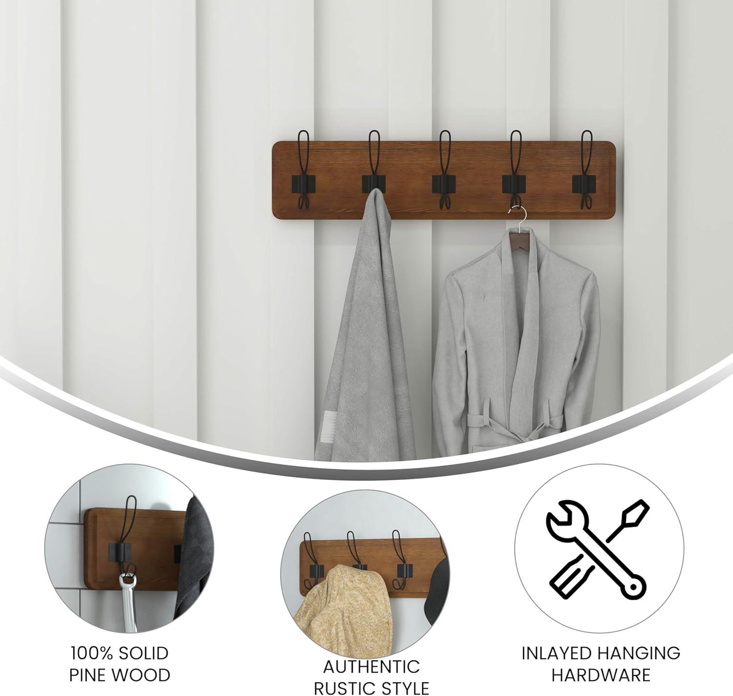 Flash Furniture Daly Rustic Rectangle Wood Coat Rack with Shelf/Storage, Rustic Brown