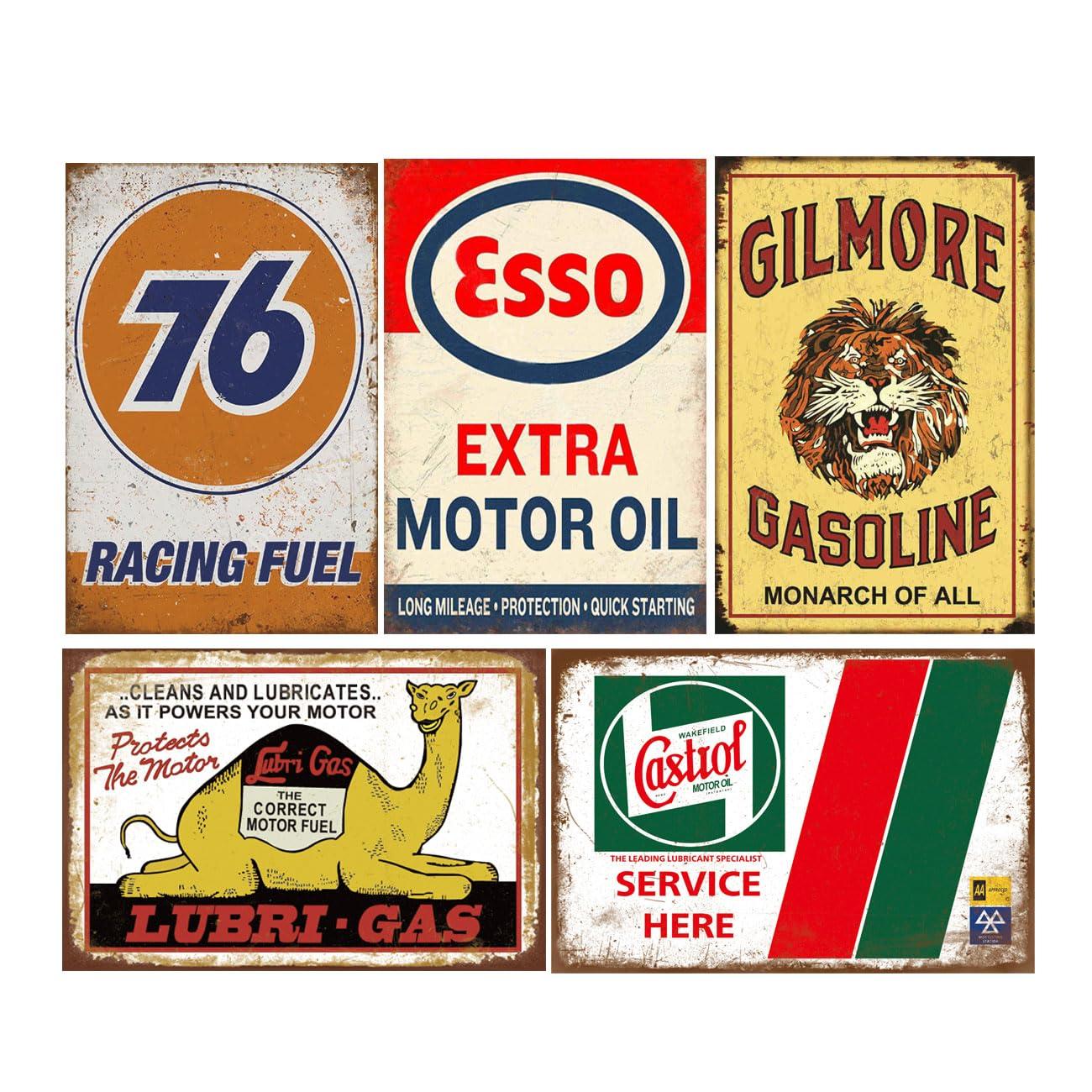 Reproduced Vintage Tin Sign Pack, Gas Oil Retro Advert Antique Metal Signs for Garage Man Cave Bar Kitchen, Nostalgic Car Decor, 8x12 Inch (35 Pieces A)
