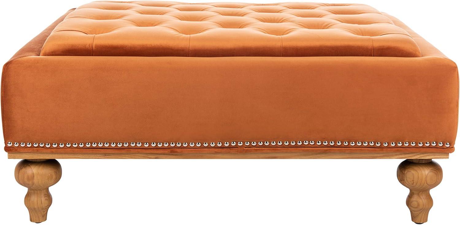 Sienna Velvet Tufted Square Ottoman with Oak Legs