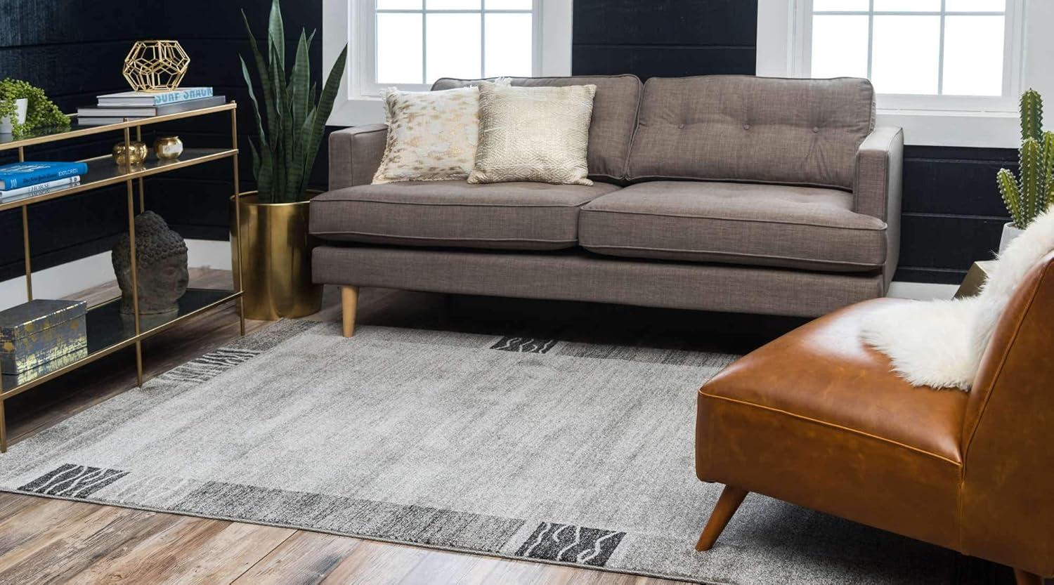 Light Gray Tufted Synthetic Reversible Washable Area Rug