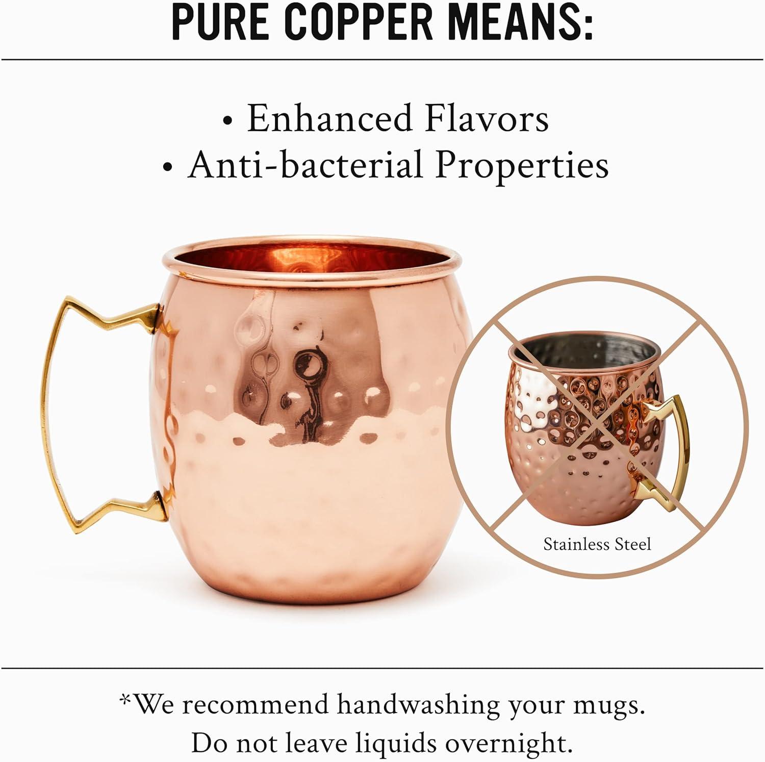 Kitchen Science Moscow Mule Copper Mugs 16 Ounce Set of 6 mugs with 6 Straws and Jigger Set, with amazing Ayurvedic benefits, Perfect Gift Set for your Friends and Family