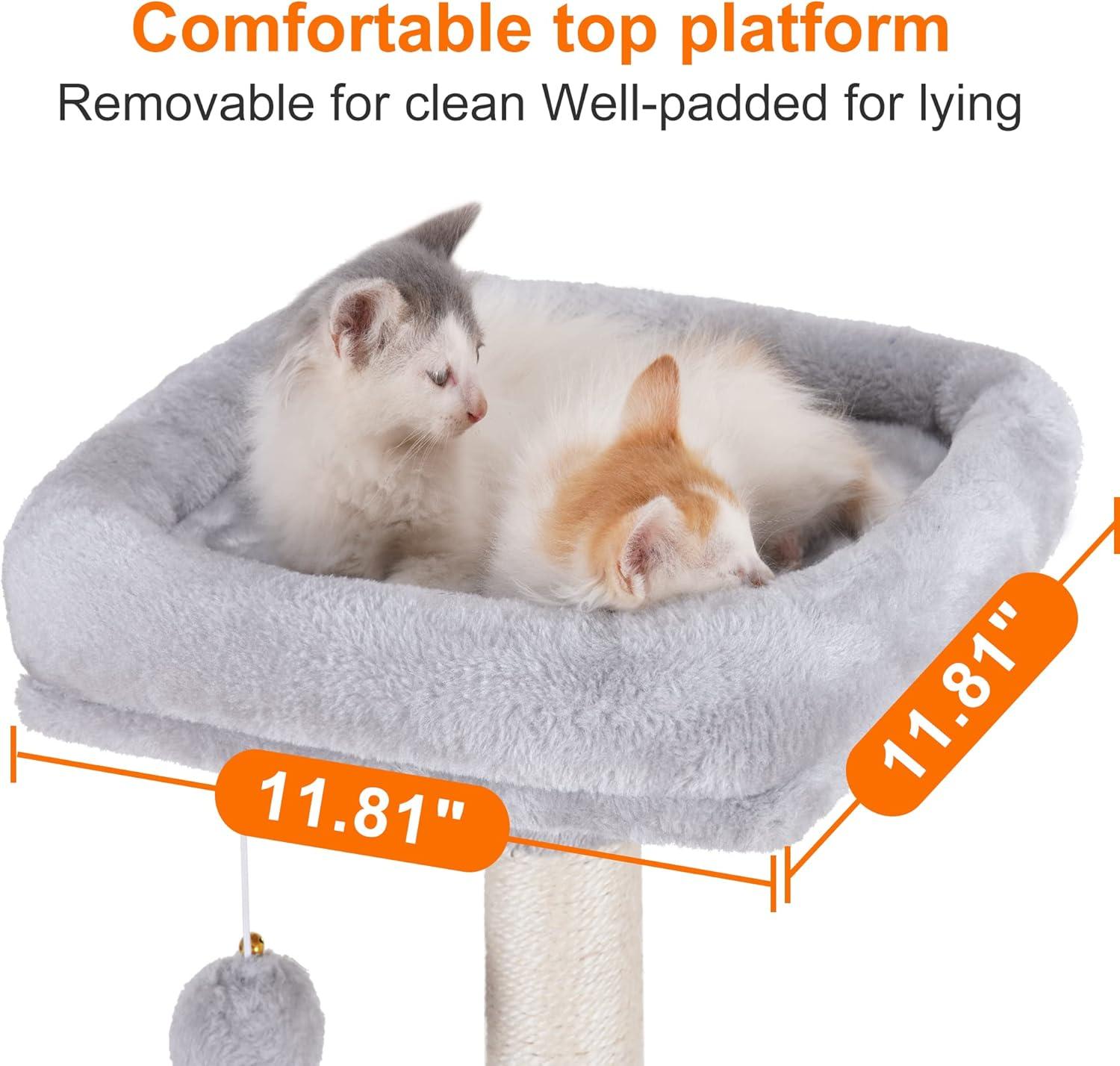 Cat Tree with Toy, Cat Tower condo for Indoor Cats, Cat House with Padded Plush Perch, Cozy Hammock and Sisal Scratching Posts, Light Gray