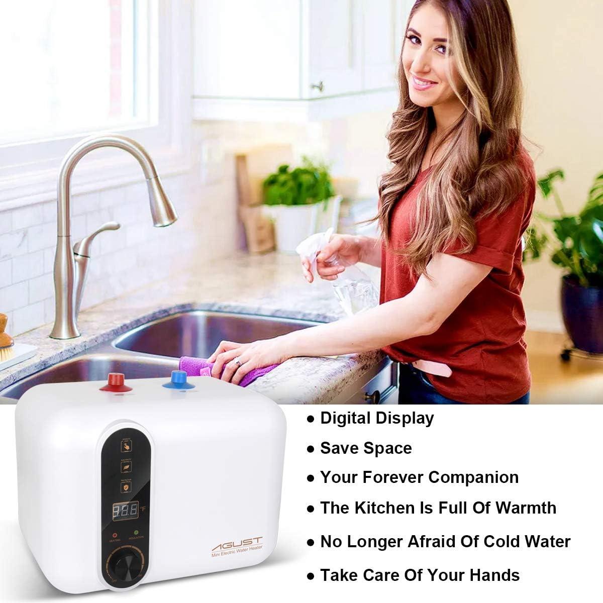Compact White Electric Tankless Water Heater with LED Display