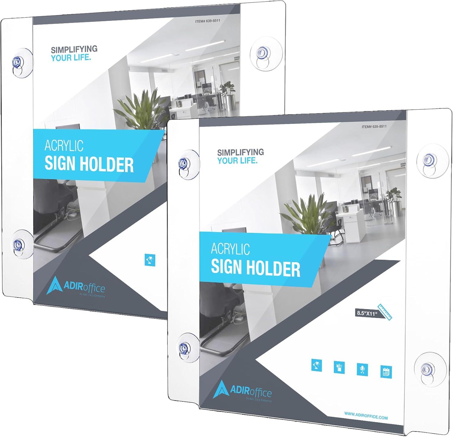 Clear Acrylic Window Sign Holder with Suction Cups, 8.5x11 Inch, 2 Pack